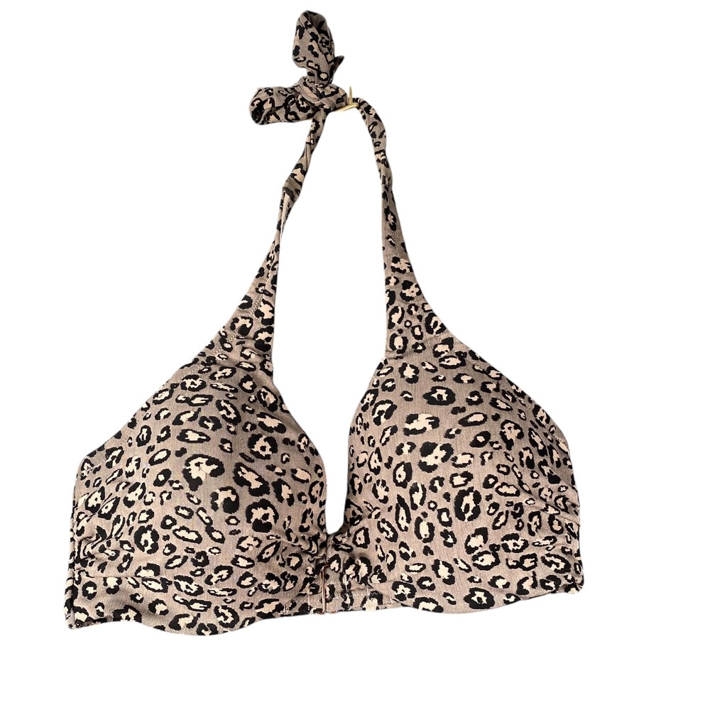 Shade & Shore Leopard Print Halter Bikini Top Underwire Tan Black 38D